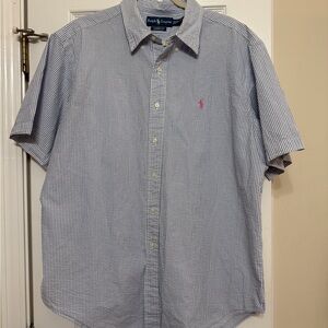 Ralph Lauren Men's Navy and White Seersucker Striped Shirt